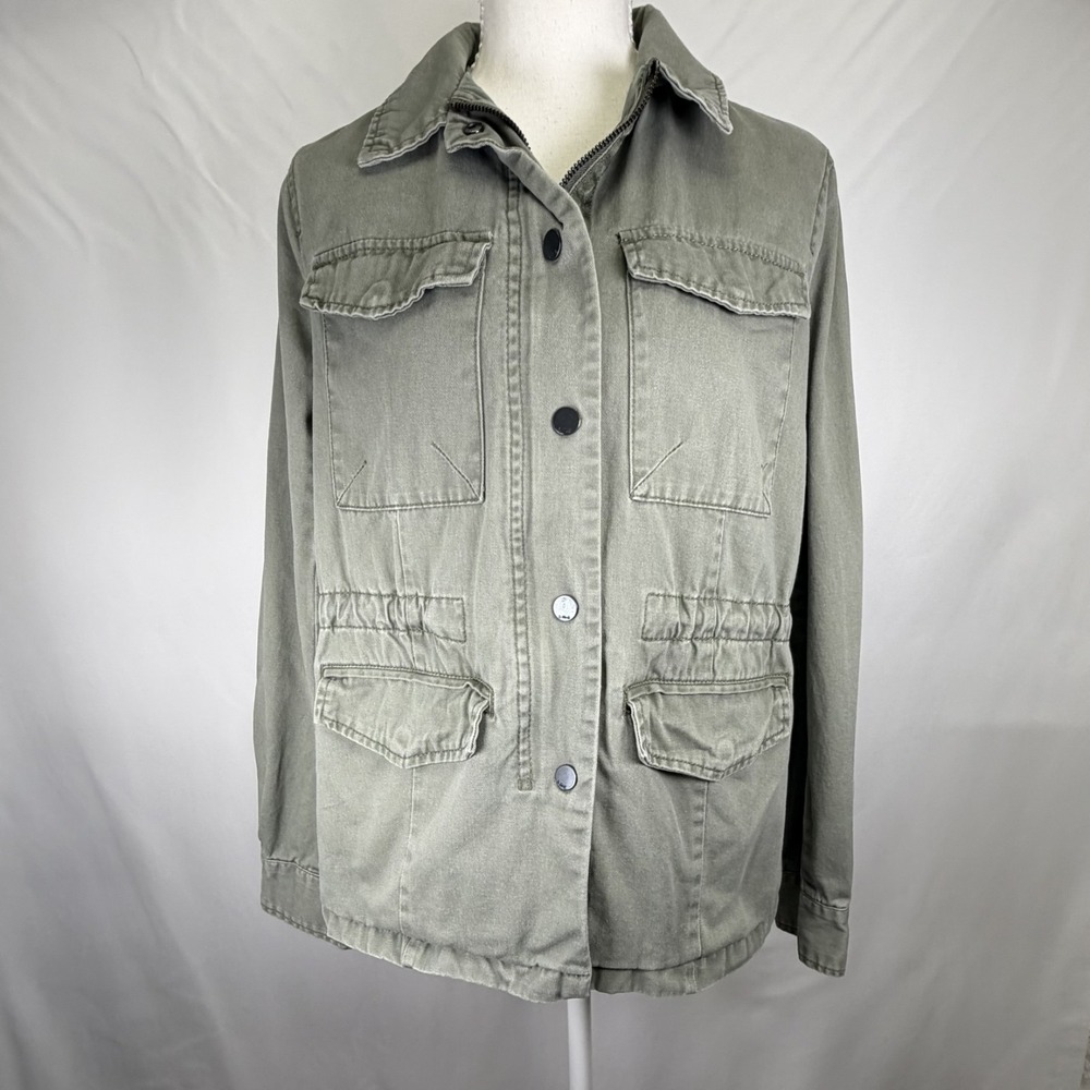 a.n.a Green Basic Jacket Small Snap Zip Closure Pockets Mid-Length Long Sleeve